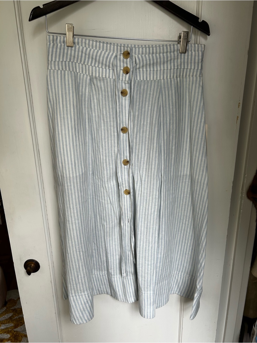 a new day Light Blue and White Striped Button-Front Midi Skirt